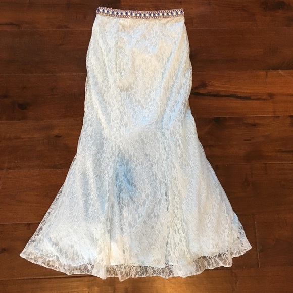 Light Blue Floral Prom Dress - Picture 2 of 4